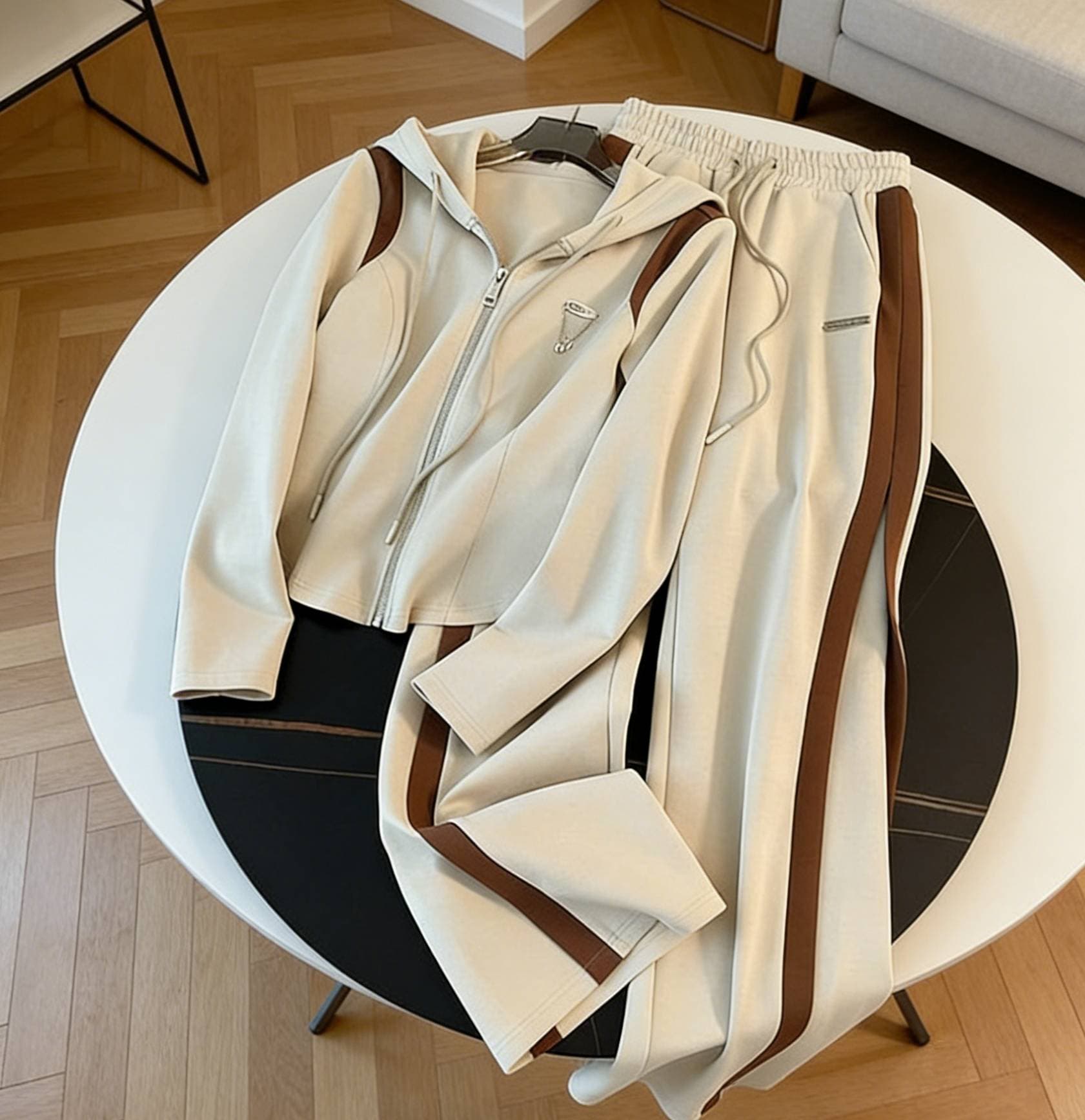 Women's Clothing Goods Street Casual Sports Suits For Women New Style Slim Contrast Color Hooded Sweatshirt Wide Leg Pants Two Piece Suit