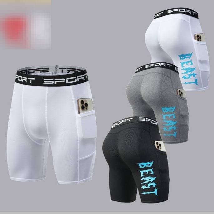 Men's Fitness Compression Sports Shorts Tight Quick Drying High Elastic Running Training Leggings With Pockets For Basketball