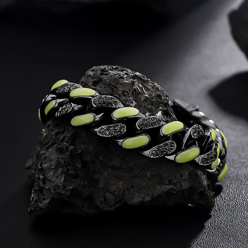 Luminous Contrast Color Double Layer Titanium Steel Bracelet Unisex Non-Fading High-End Versatile Hip Hop Accessory Simple Cuban Jewelry