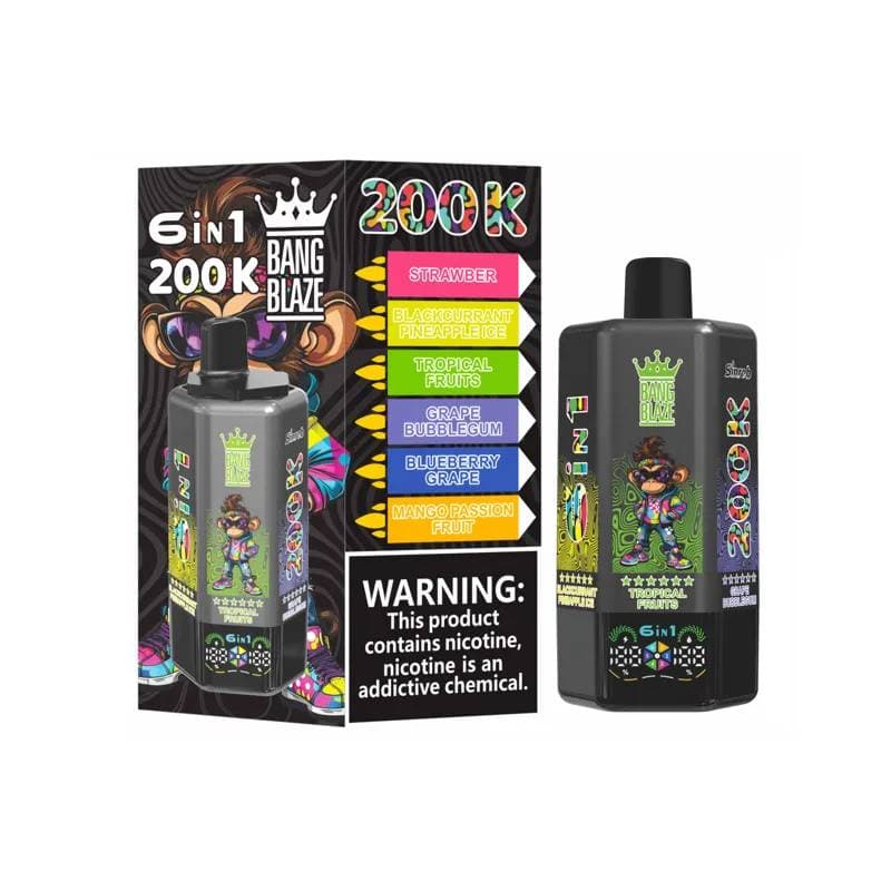 Bang Blaze 200K, 200 000 bouffées, 6 saveurs en 1, cigarette électronique jetable, boisson énergisante, saveurs fruitées, haute puissance, 1 ou