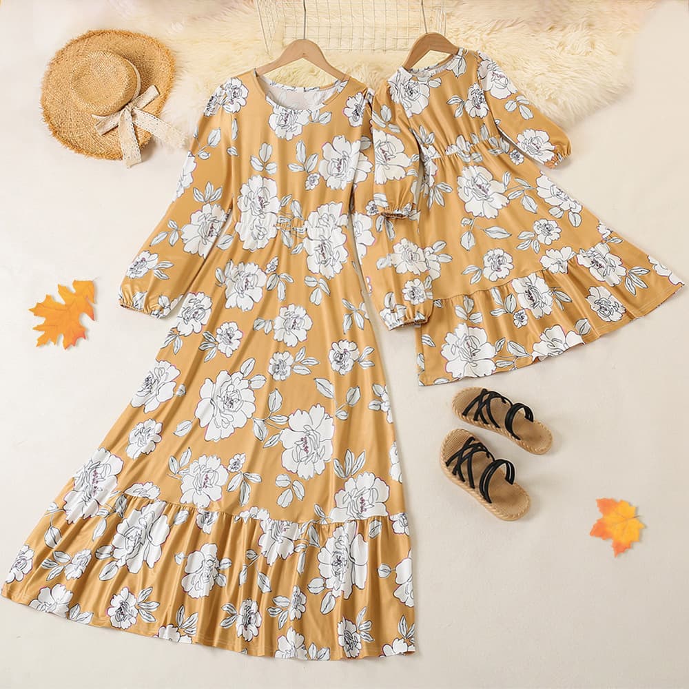 Mother & Kids 2024 Chengjiawang European and American new long dress with big swing hot sale large flower parent-child outfit in stock