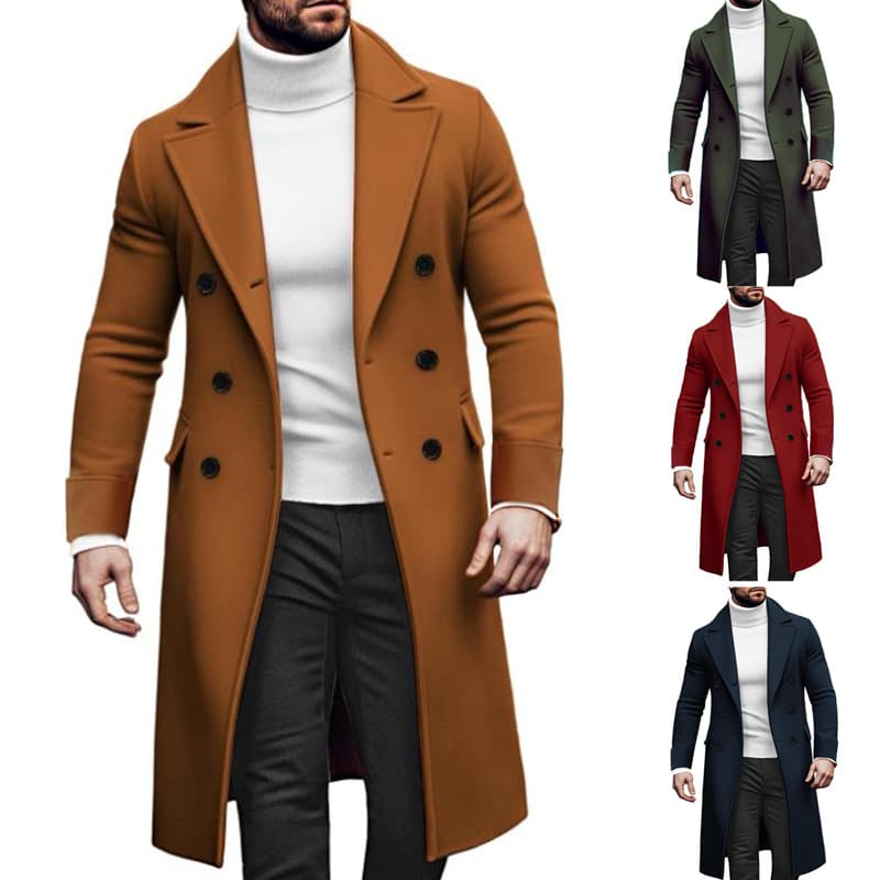 New Woolen Long Coat For Men Double-Breasted Jacket European Version
