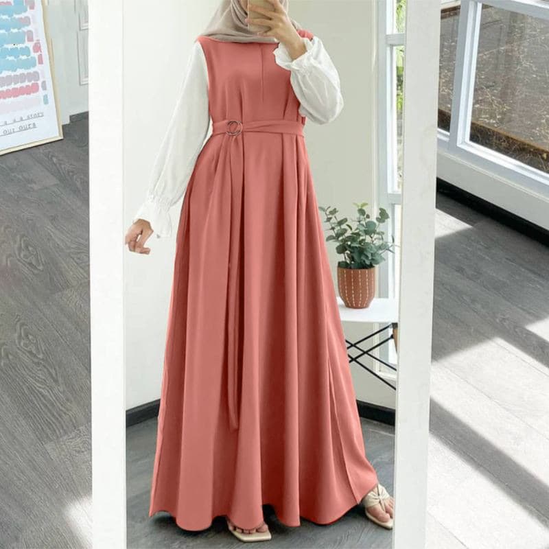 Women's Dress Casual Splicing Long Sleeve Strappy Vest Clothing Muslim Robe