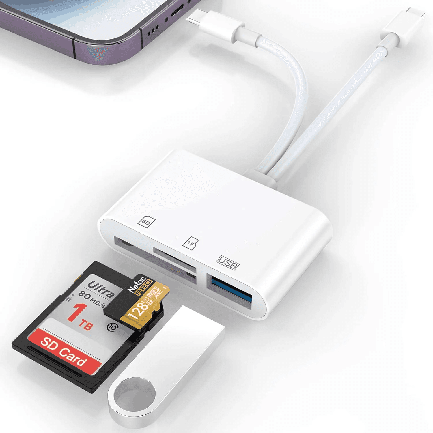 5-in-1 SD Lighing /Type C To USB 3.0/SD/TF Adapter, Memory Card Reader For IPhone IPad Book Samsung Andro