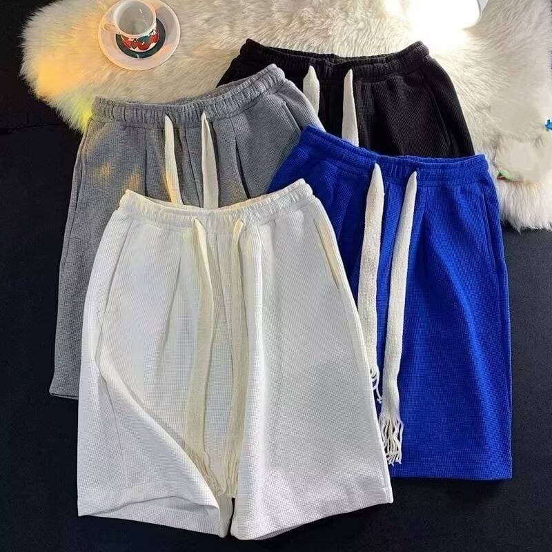 Short en tricot gaufré pour homme et femme – Short décontracté d'été en tissu respirant, taille élastique ample et confortable pour la maison, tailles M à 5XL.