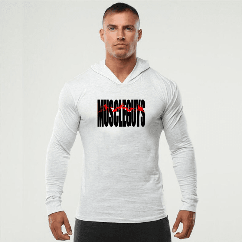 Men's fitness hoodie casual training top slim male sports undershirt pure cotton clothing