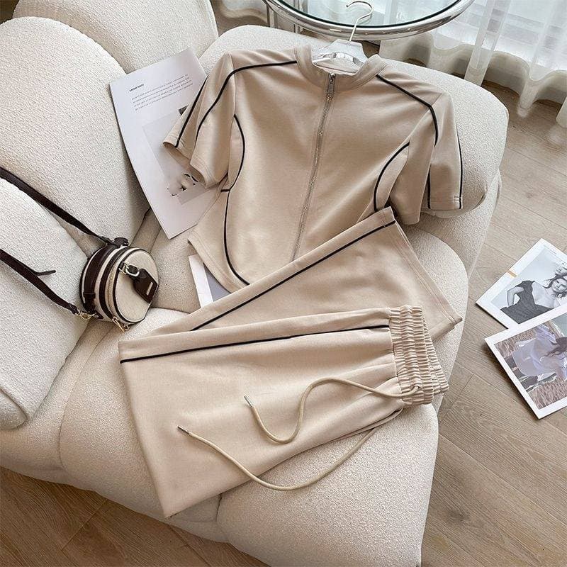 Women's Clothing Sportswear Suits For Women Summer New Style Stylish Age Reducing Casual Wide Leg Pants Two Piece Suit