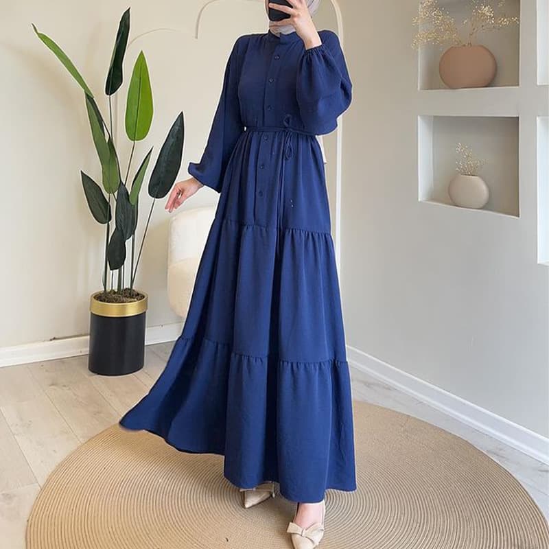 Women's Clothing autumn round neck long sleeve single breasted high waist stitching dress