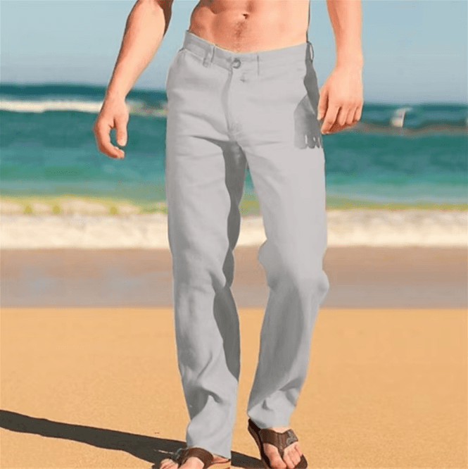 Comfortable And Breathable · Men's Clothing: Men's Linen Beach Pants, Straight-leg, Single-color, Comfortable Outdoor Casual Pants