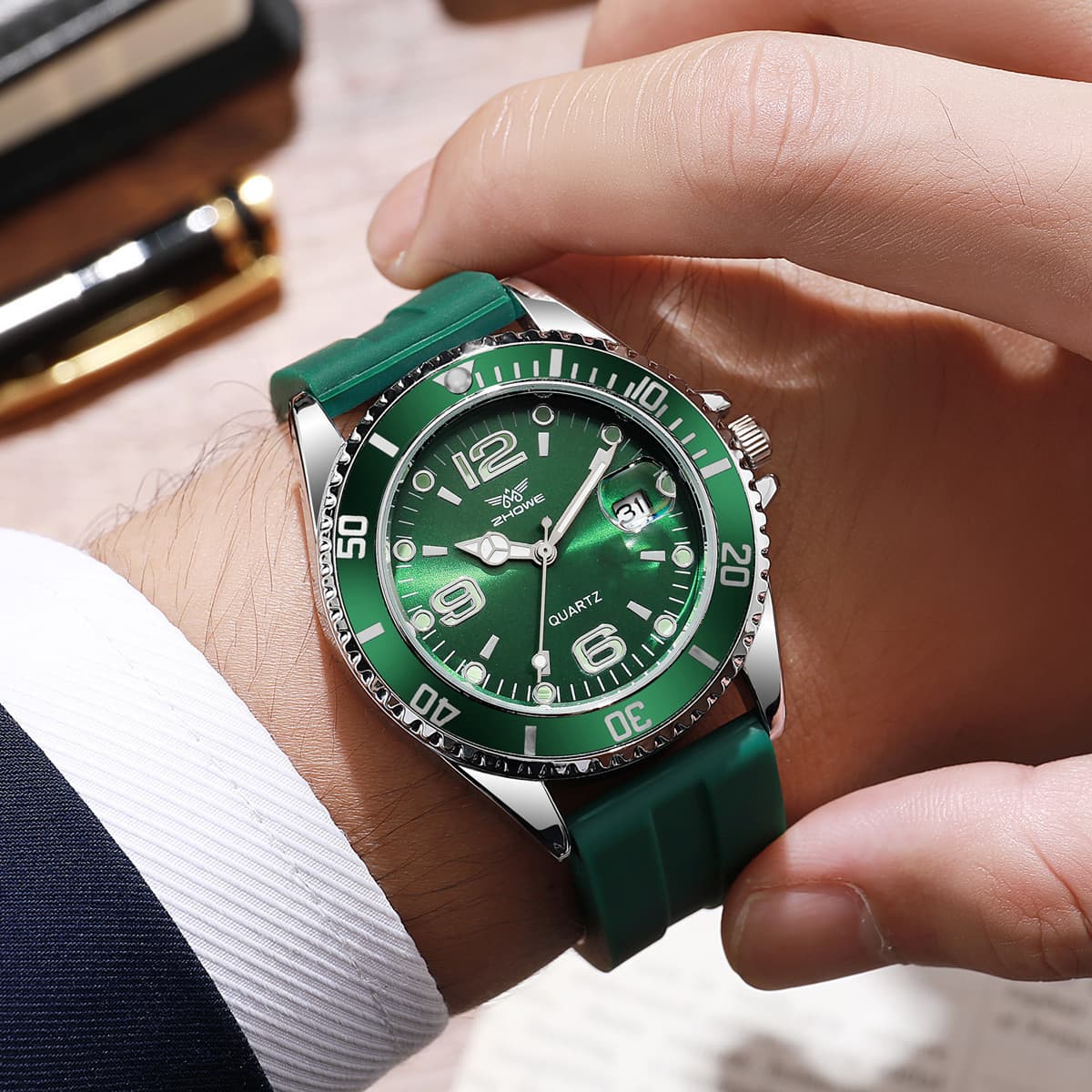 digital green water Ghost Watch stainless steel quartz watch with calendar non-mechanical watch men's hot silicone watch
