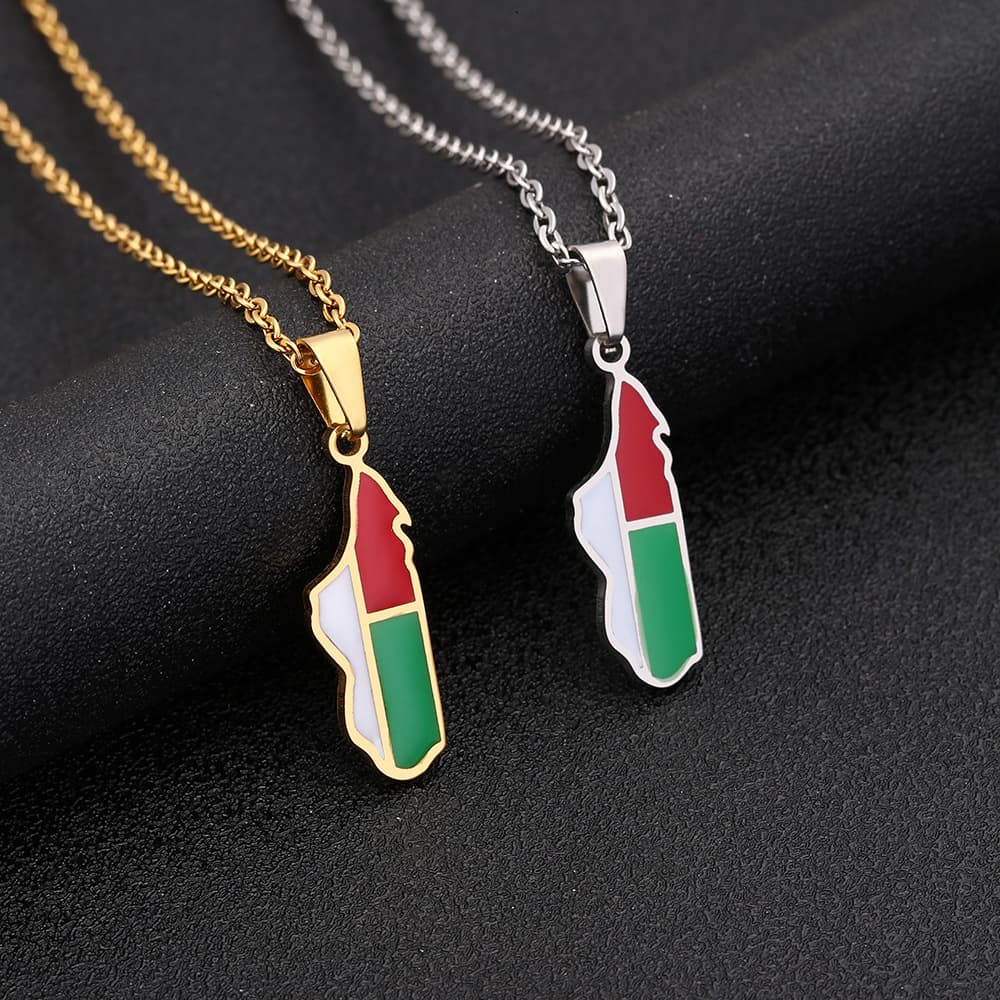 Stainless steel Madagascar map necklace ethnic style female niche design light luxury sweater chain African jewelry