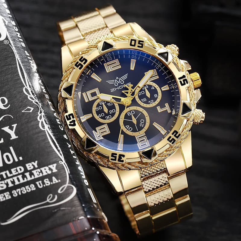 explosions blue glass men's watch steel band quartz watch digital scale three-eye watch
