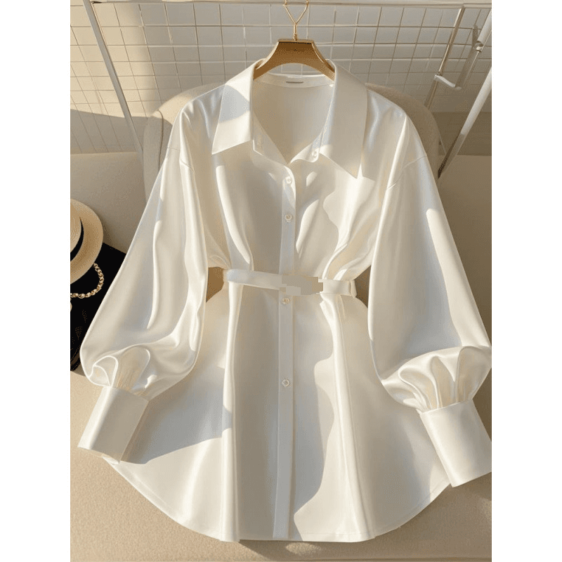 Women's Clothing Autumn New Temperament Waist Top Fat Light Luxury High End Sense Of Age Reducing White Long Sleeved Shirt For Women