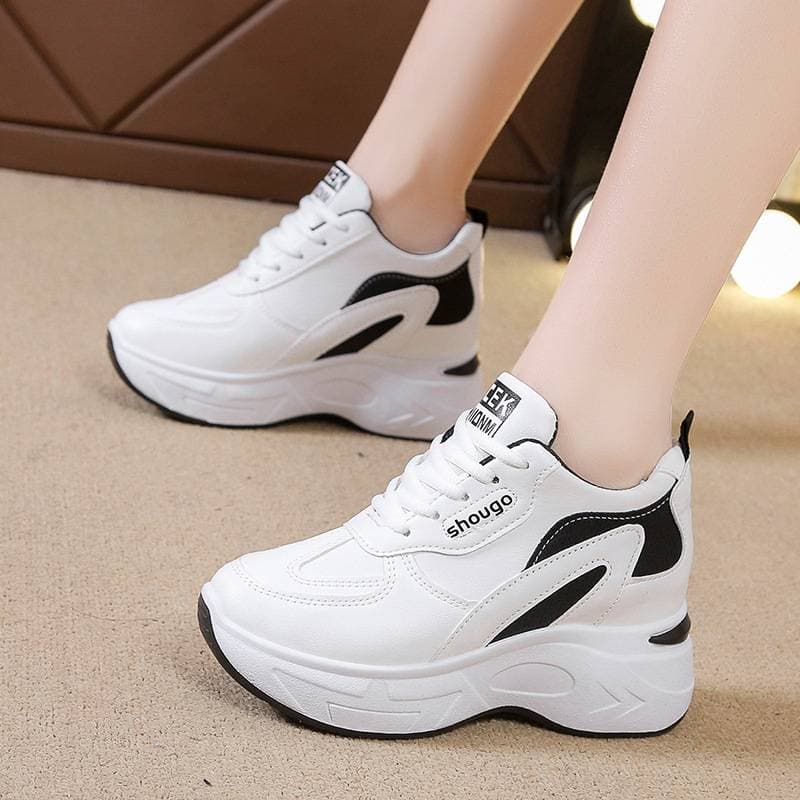Height Enhancing Sports Shoes For Women Spring And Autumn Fashion Thick Soled White Shoes Casual Comfortable Slim Plus Velvet Dad Shoes