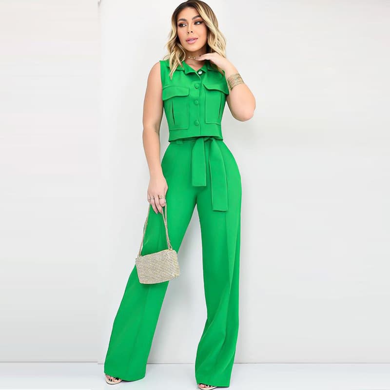 Women's Fashion Hot-Selling Elegant High-End Solid Color Sleeveless Shirt And Wide-Leg Pants Two-Piece Set