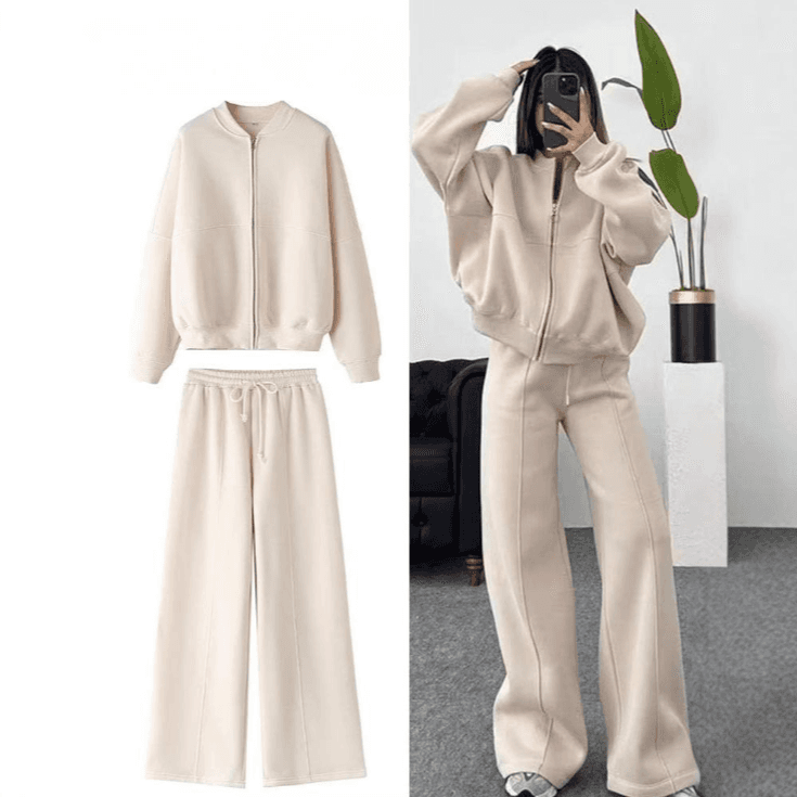 Women's Clothing hot selling zippered pilot jacket, sweatshirt, elastic waist trousers suit