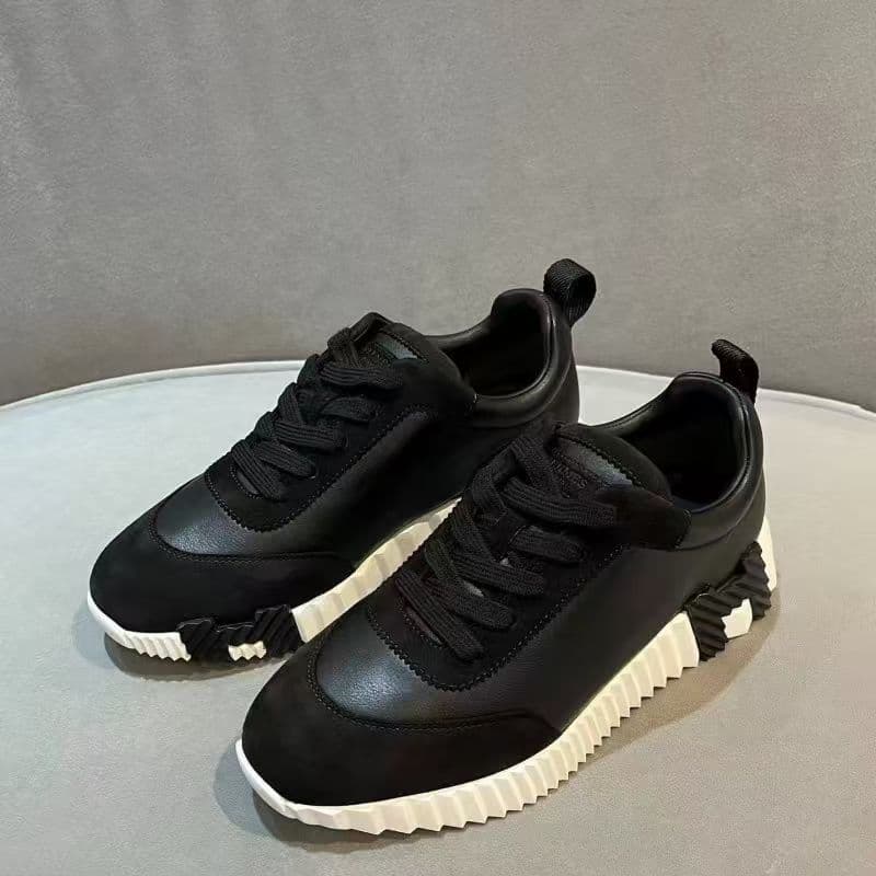 Chaussures noires décontractées et résistantes en cuir véritable H Brand Relax‐Daily Height‐Increasing, pour femmes et hommes