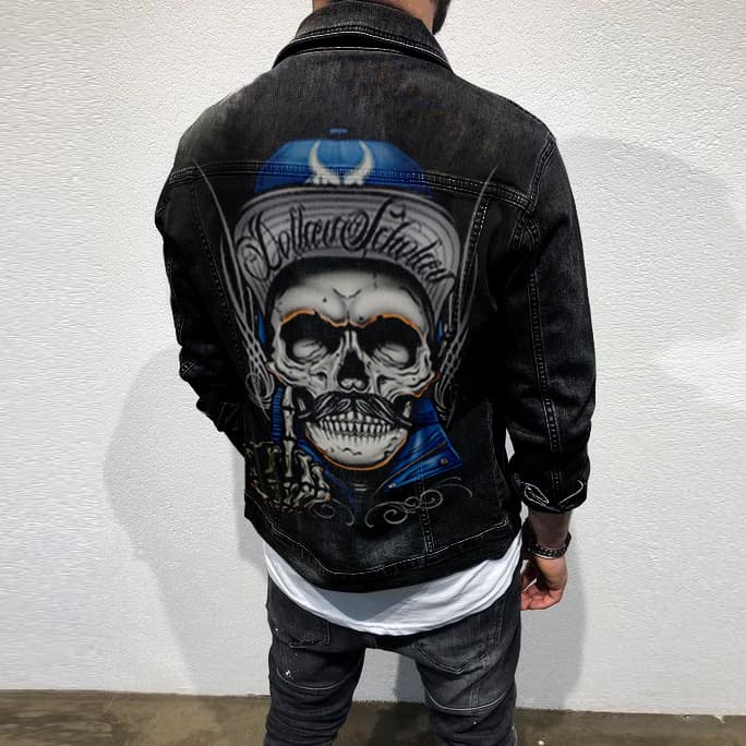 Men's Denim Jacket With Printed Fashion Four Seasons Coat Jean Jacket