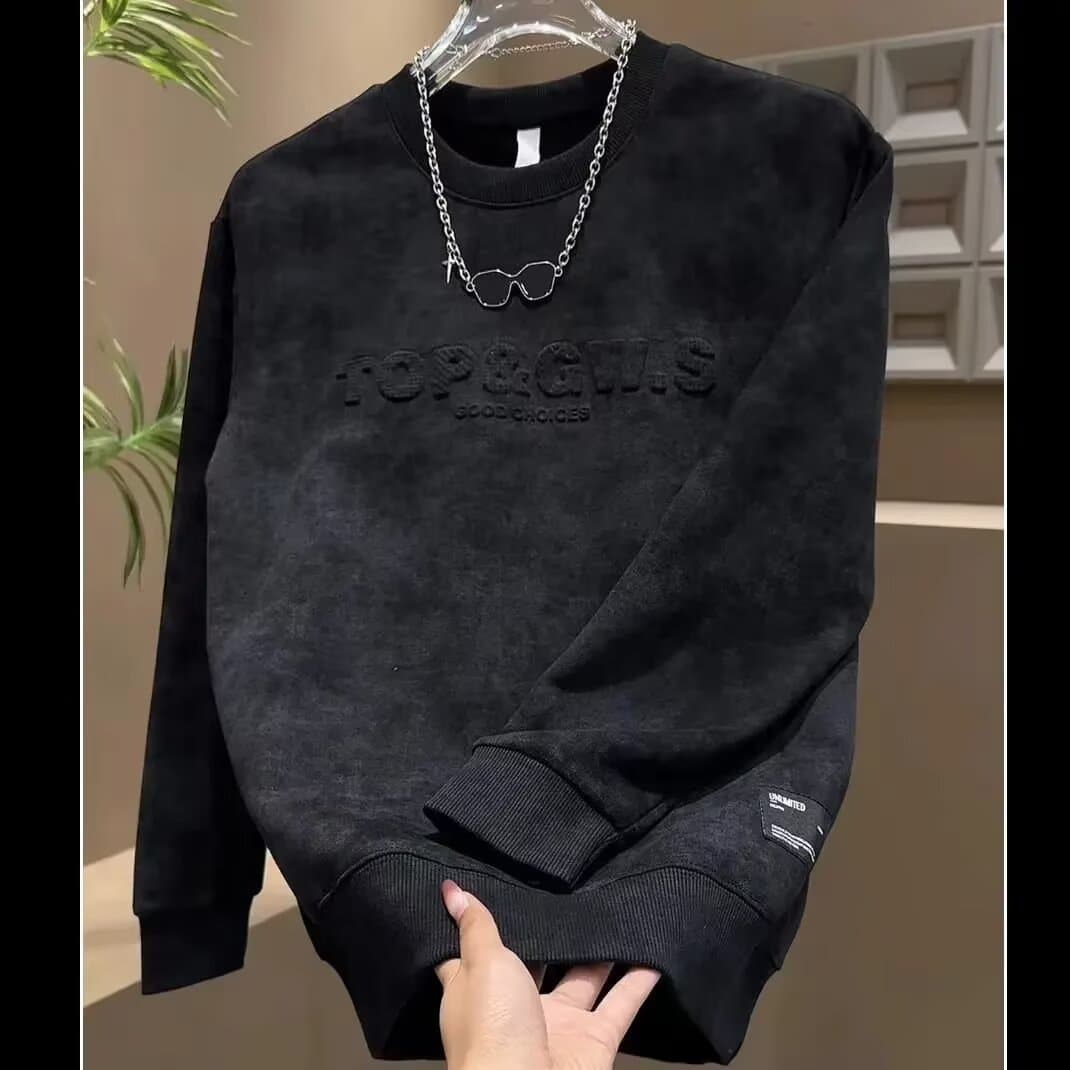 Heavyweight Fleece-Lined Men's Sweatshirt – Loose Fit Crewneck Pullover For Winter & Autumn (Black/Gray/Apricot, M-3XL)