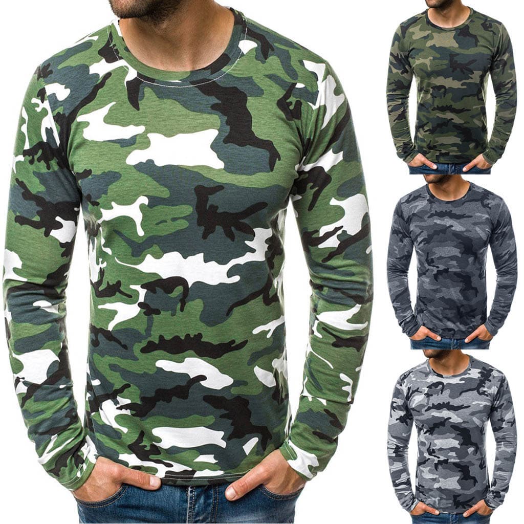 Top Men Round Neck T-shirt Male Pullover Slim Long Sleeve Camouflage T-shirts Base Autumn Tees T-shirts