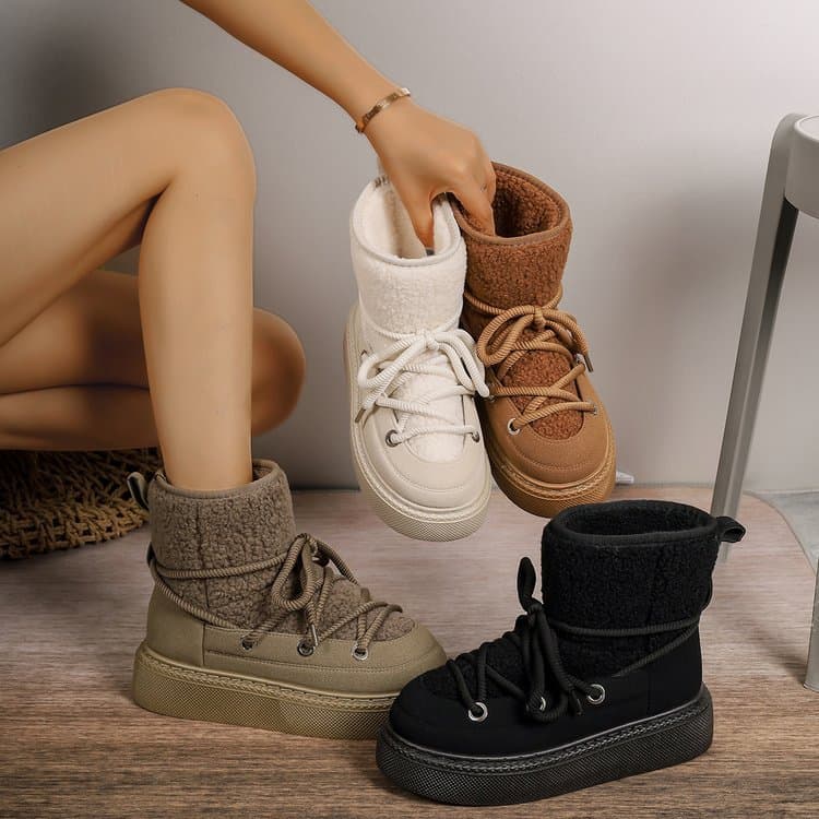 Women's Shoes large size thick bottom cross strap snow boots autumn and winter new thickened mid tube knee length warm women's boots