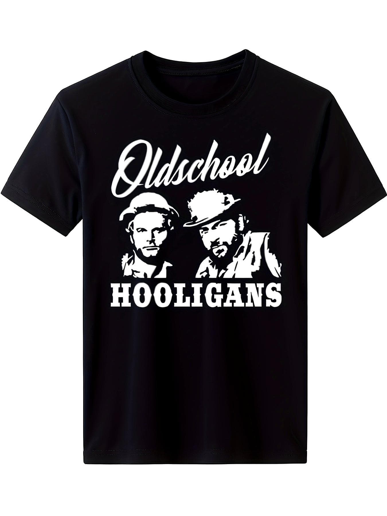 Plus Size Herren T-Shirt Old School Hooligans Druck Schwarz Mit Weißen Buchstaben Lockere Passform Kurzarm Freizeit Party Wear Atmungsaktiv
