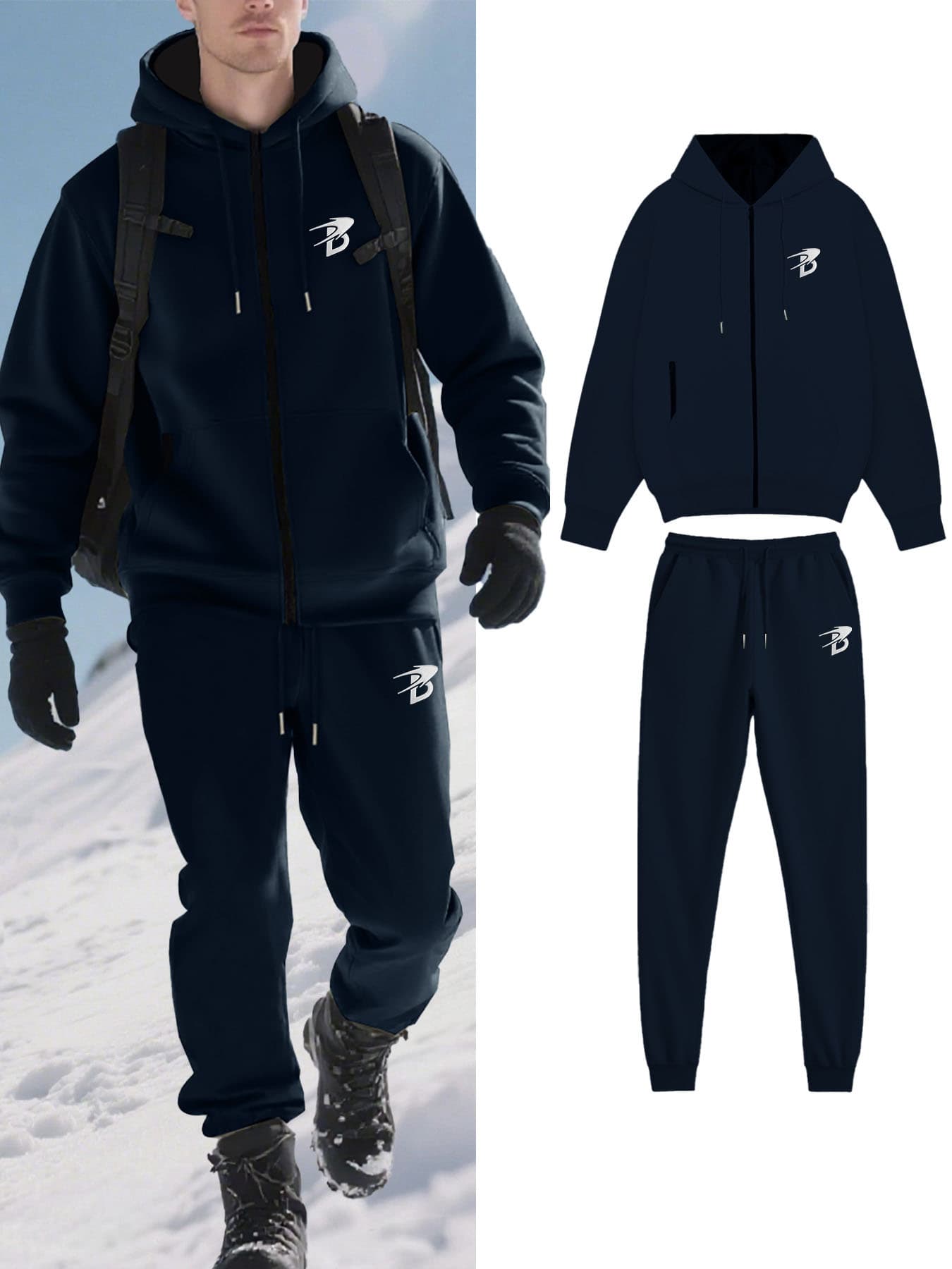 Men's Fleece Letter B Hoodie & Jogger Set - Premium Two-Piece Streetwear Outfit With 3D Embroidered Logo