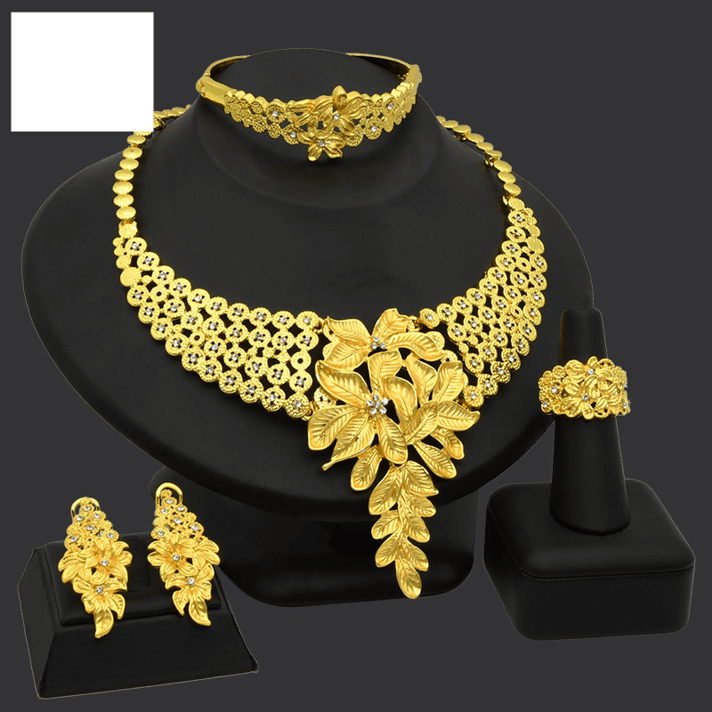 Wedding tri-color jewelry set Selling bride necklace earrings Ring bracelet