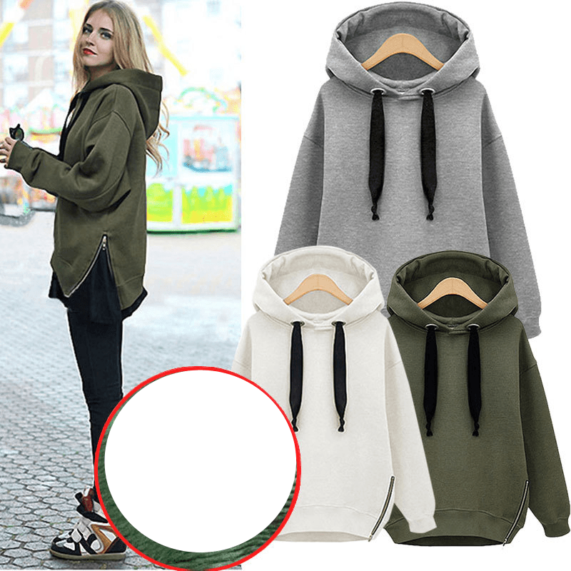Women's Clothing Loose Top Coat Long Sleeve Hooded Jumper Large Size Plus Fleece Thickened Hoodie Medium Length