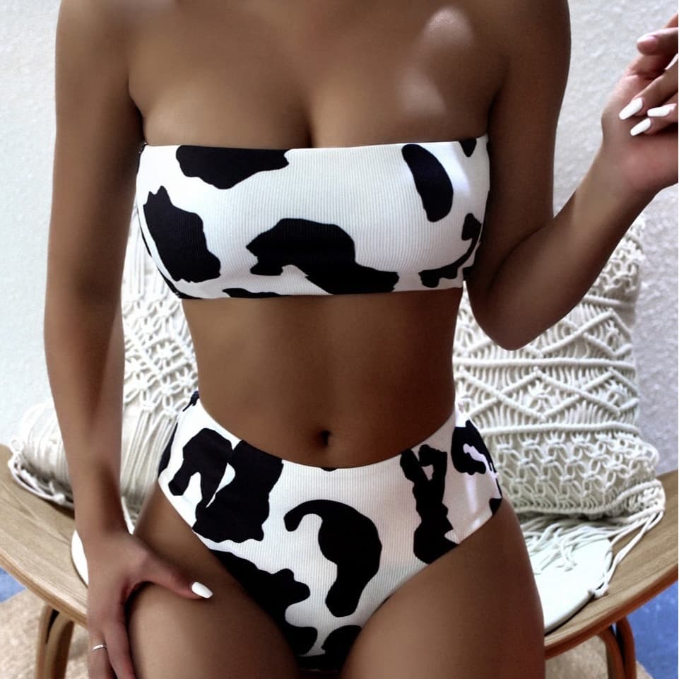 Women's Clothing new ins sexy high waist split tube top spot bikini swimsuit