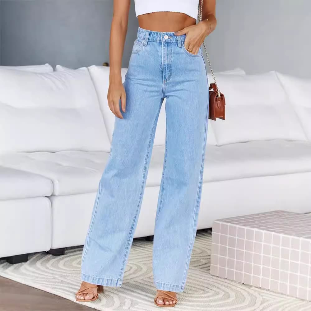 Women's Clothing Elastic Wide Leg Denim Trousers Fashion Washed Jeans