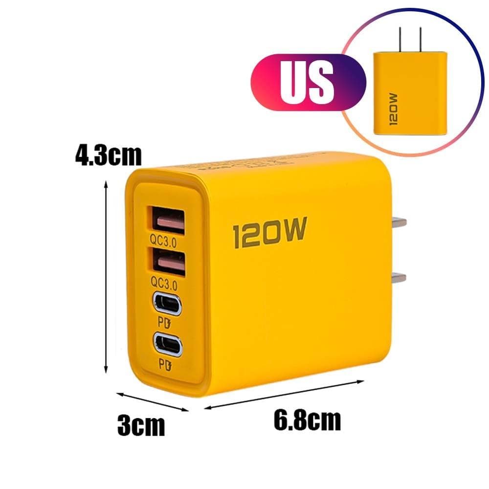 Chargeur mural PD 120 W QC3.0 avec câble - Adaptateur secteur pour téléphone USB-C (États-Unis, Europe, Royaume-Uni) - Kit de charge rapide unive