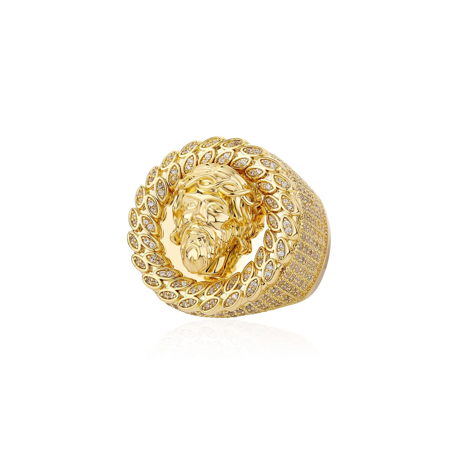 Men's Jewelry - Bold Hip Hop Ring With Micro-Paved Cubic Zirconia, Gold-Tone Statement Piece For Trendsetting Style