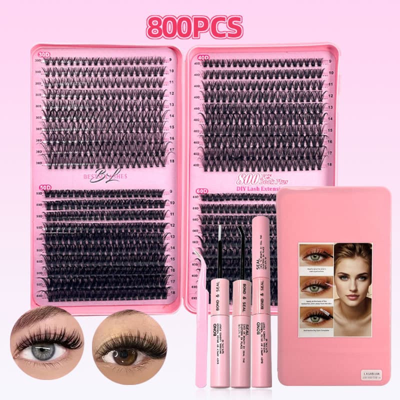 DIY False Eyelash Kit - 9-18mm Mixed Lengths (30D/40D/50D/60D, D-Curl, Includes Lash Glue & Tools, Professional Lash Extension Set)