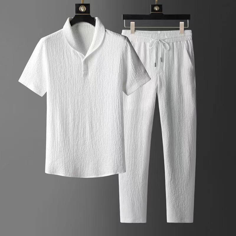 Custom Hot Sale Men Set Summer New Thin Sports Suit Men's Fashion Short-sleeved Shirt Trousers 2 Piece Set408