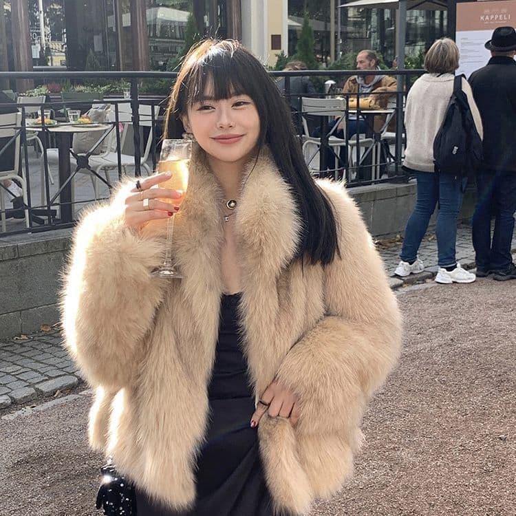 Faux Fox Fur Coat – Winter Teddy Jacket With Stand Collar & 3D Texture