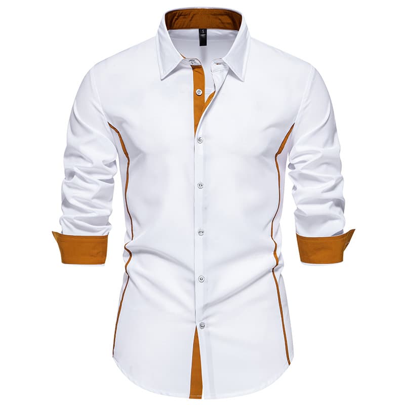Suitable For All Seasons Spring And Autumn Color-Block Fashion Casual Triangle Collar Long Sleeve Shirt Men's Clothing