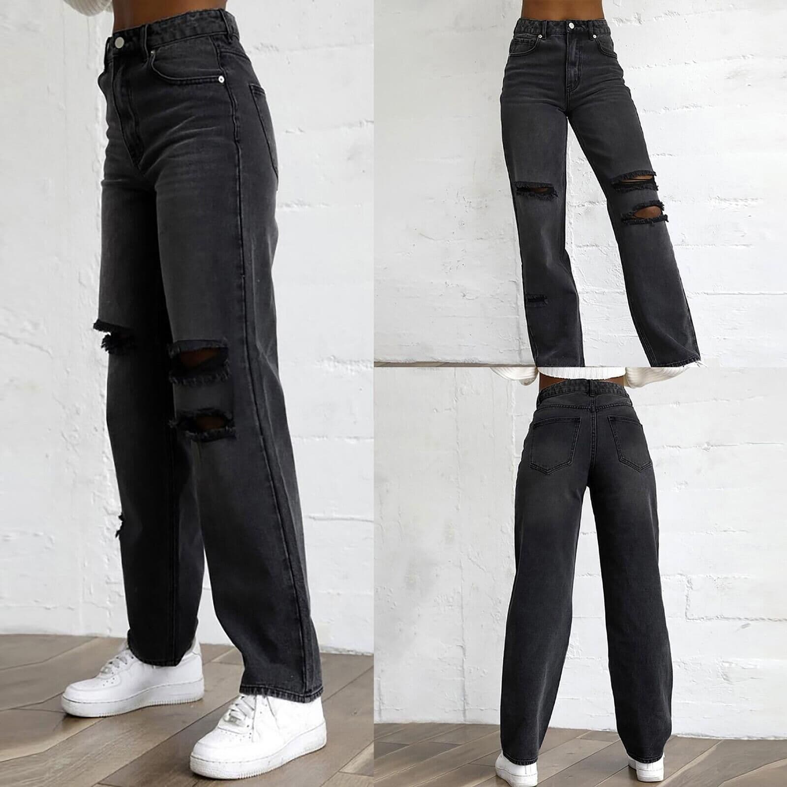 Women's Clothing supply ripped slim solid color denim trousers for women