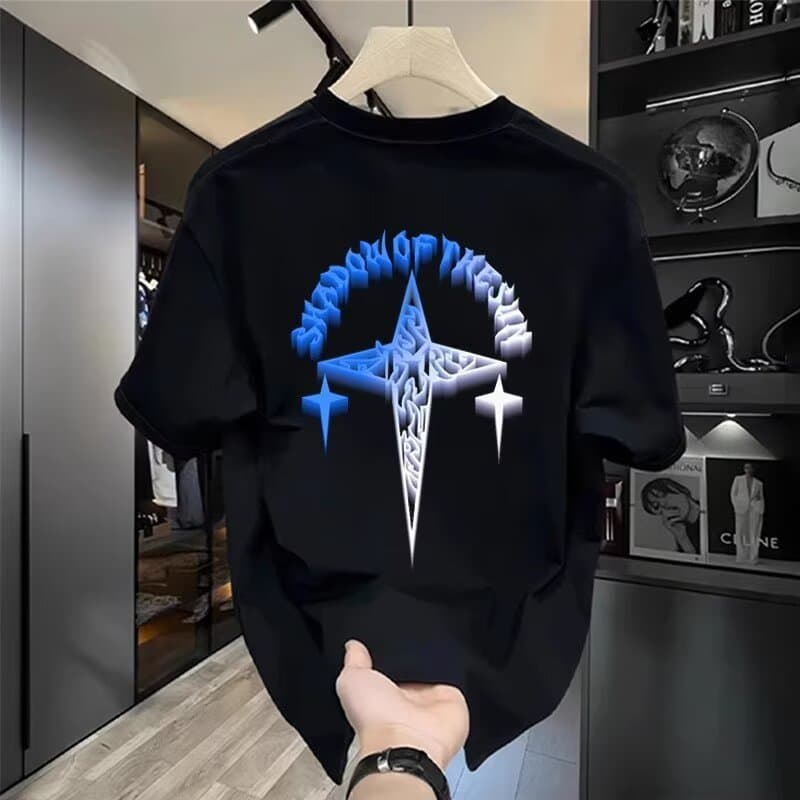 Men's Clothing High Street Cross Pure Cotton Short Sleeved Large Size Heavy Handsome T Shirt