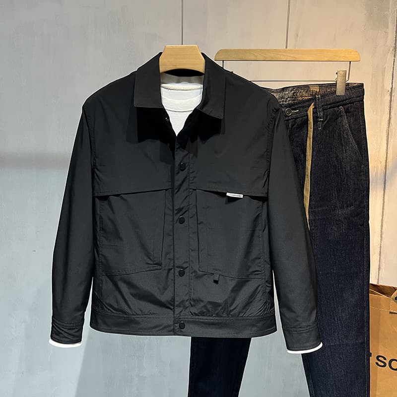 Flip Collar Jacket For Men's Jacket, Korean Version, Slim Fit, Versatile Workwear, Casual Jacket, Trendy For Spring And Autumn Seasons