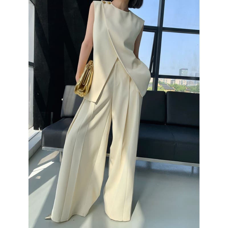 Women's Clothing Fashion Casual Two Piece Women's Summer New Irregular Sleeveless Vest Top High Waist Wide Leg Pants Suit Trendy