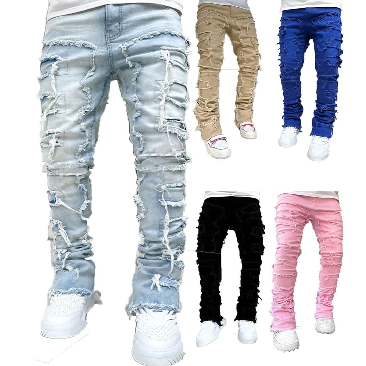 New Men's Straight-leg Jeans, European And American Street Style, Trendy Stretch Patchwork Straight-leg Jeans, Suitable For Both Men And Women.1