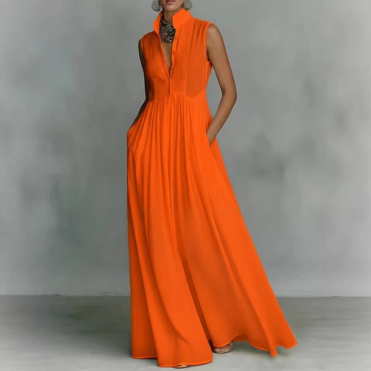 Elegant Waist-Defining Long Sleeve Pleated Maxi Dress For Vacation, Colorful Dress Versatile Style Companion