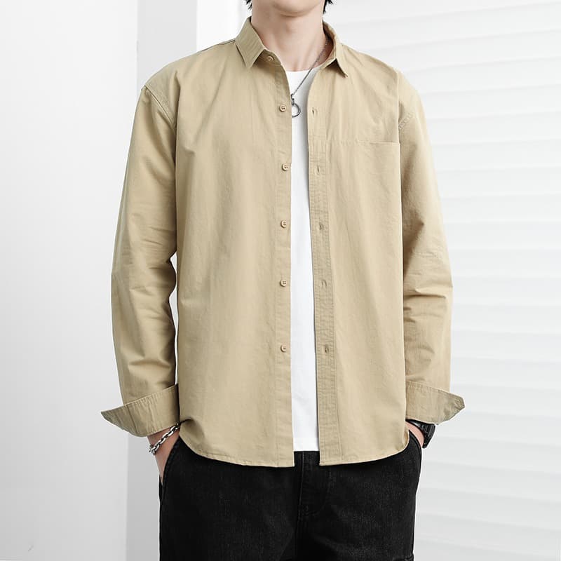 Pure Cotton Men's Solid Color Shirt, Light Business Professional Dress, Versatile Long Sleeved Shirt