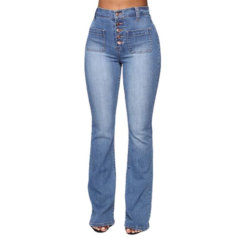 Women's Clothing Women's Jeans Button Patch Pocket Washed Trousers Jeans NK173