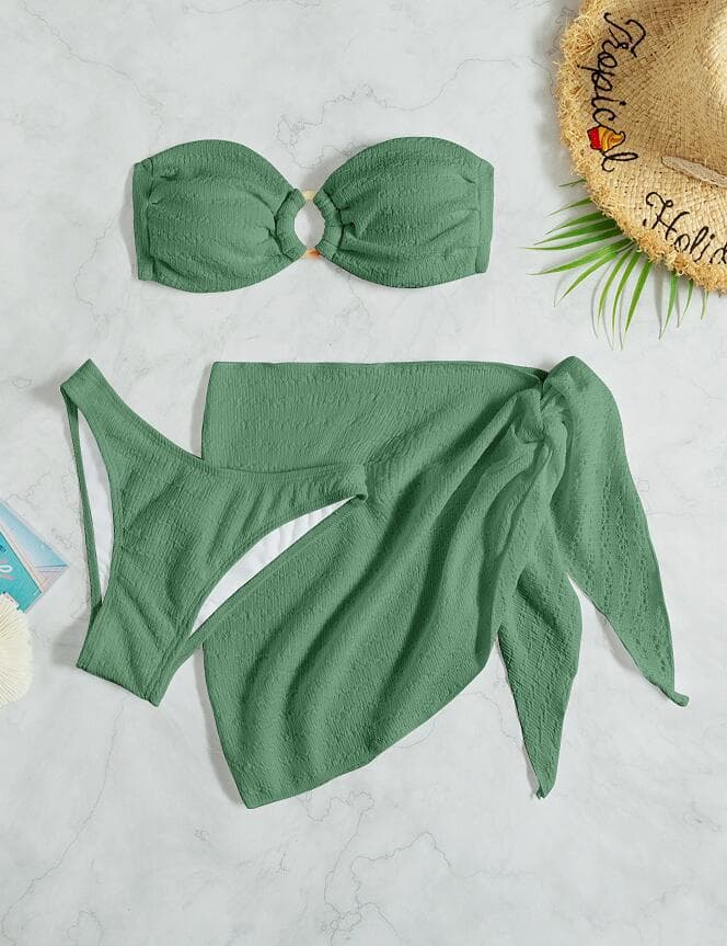Women's Clothing Split Three Piece Swimsuit Ring Hollow Tube Top Sexy Bikini Swimsuit