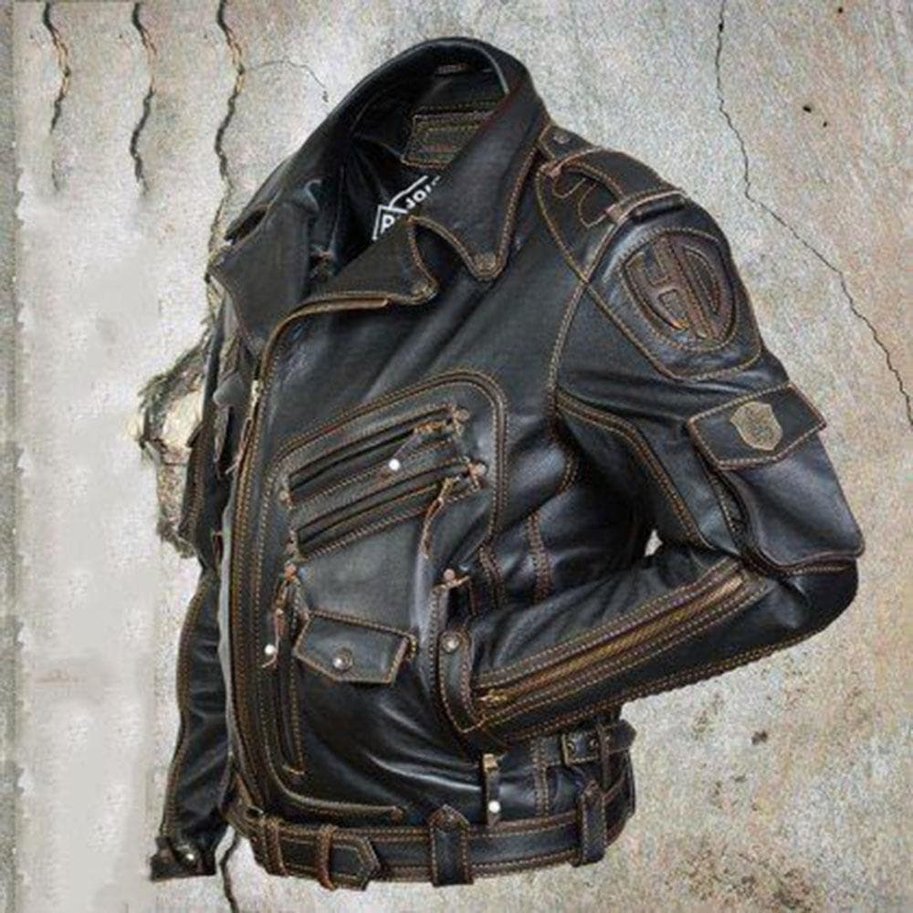Men's Clothing 2024 autumn and winter new personalized leather jacket slim-fit multi-pocket zipper jacket male