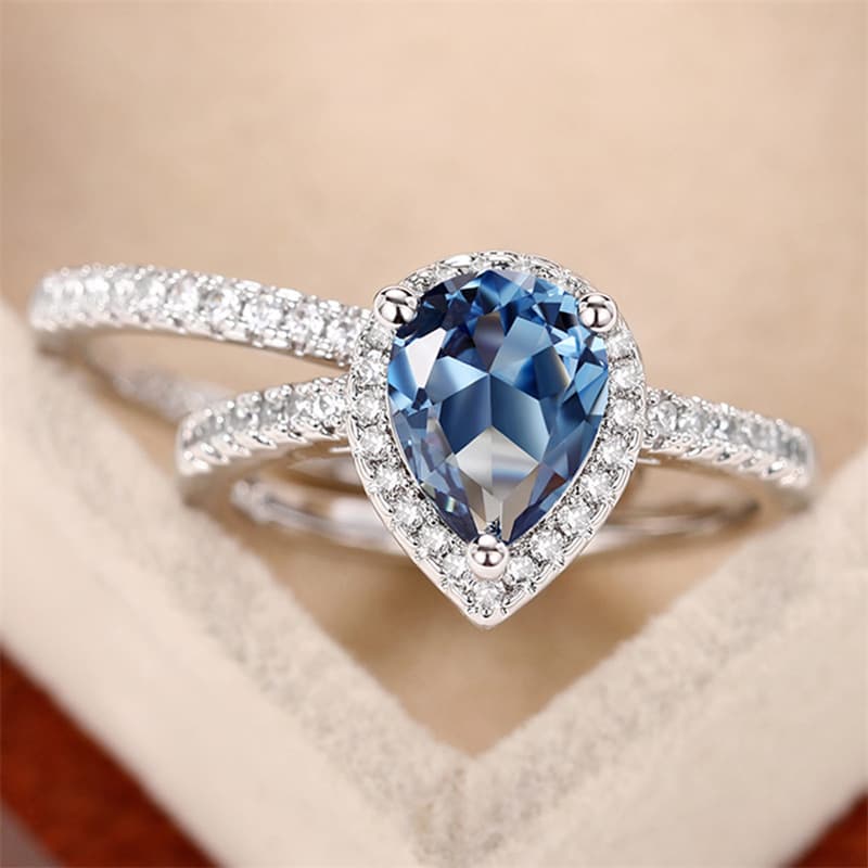 Cao Shi's New Water Drop Zircon Combination Ring Temperament Women's Molan Zircon Pair Ring Pear Shape Women
