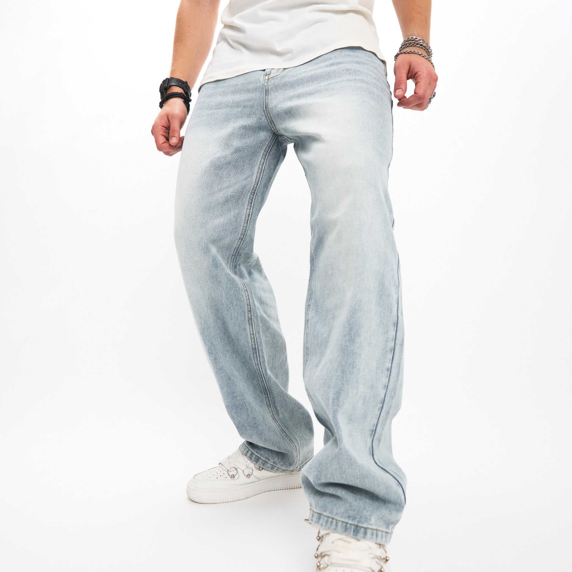 Men's Clothing Jeans Trendy Trousers High Street Solid Color Wide Leg Pants
