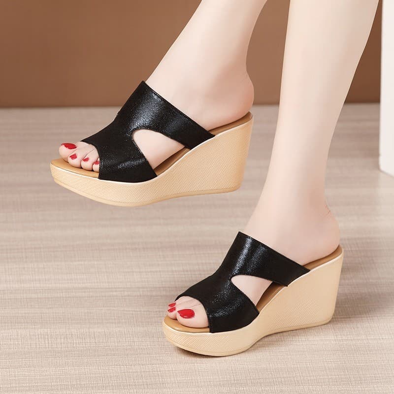 Women's Cross Border Wedge Sandals Peep Toe Platform Hollowed out Summer Style European American Design PU Upper